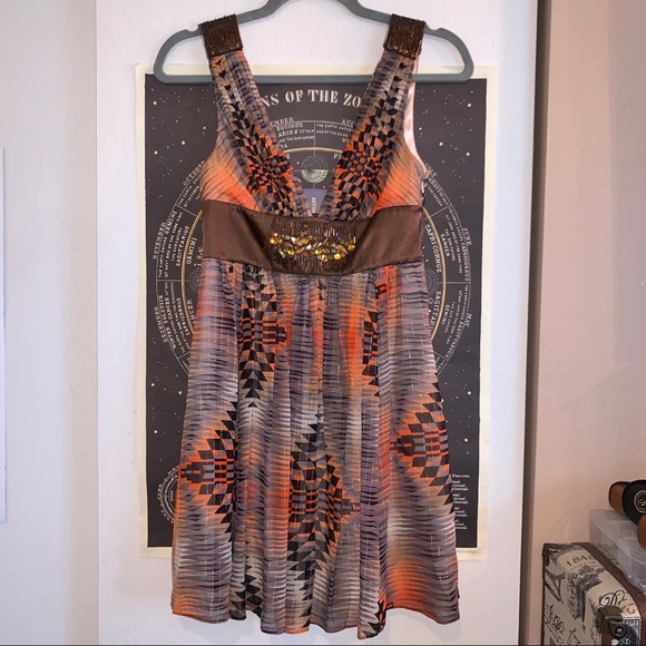 BCBGMaxArzia Orange Brown Beaded Mini Dress Sz 0
